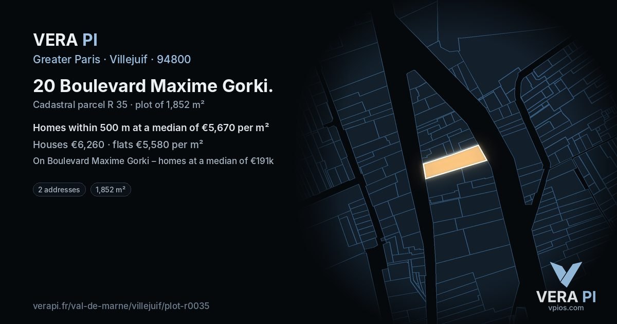 20 Boulevard Maxime Gorki, Villejuif at night – the plot lit, the parcels around coloured by the prices near them