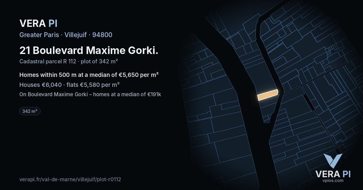 21 Boulevard Maxime Gorki, Villejuif at night – the plot lit, the parcels around coloured by the prices near them
