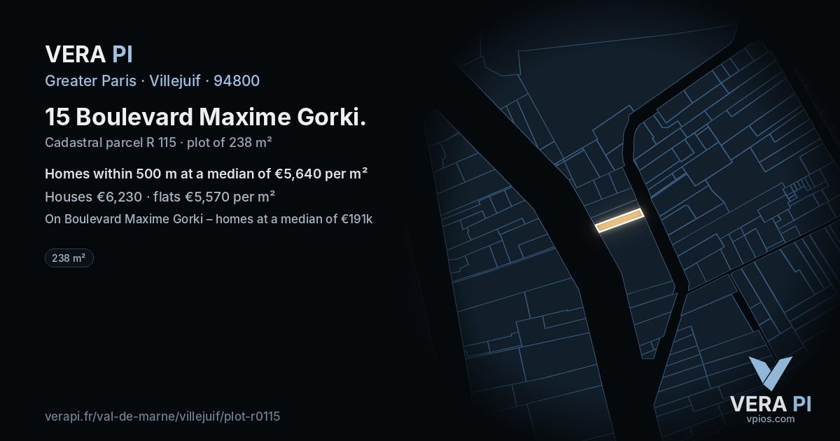 15 Boulevard Maxime Gorki, Villejuif at night – the plot lit, the parcels around coloured by the prices near them