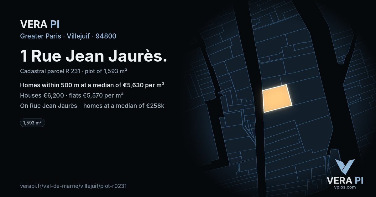 1 Rue Jean Jaurès, Villejuif at night – the plot lit, the parcels around coloured by the prices near them