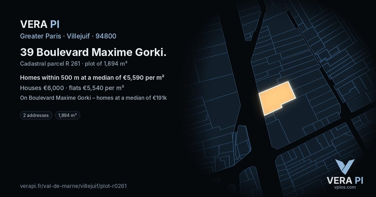 39 Boulevard Maxime Gorki, Villejuif at night – the plot lit, the parcels around coloured by the prices near them