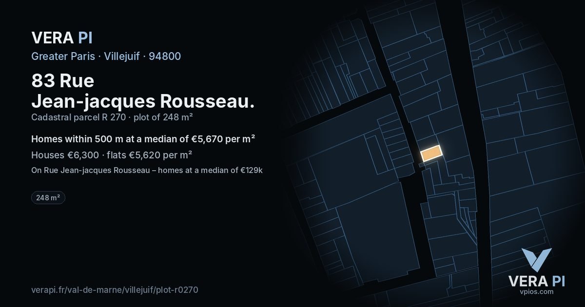 83 Rue Jean-jacques Rousseau, Villejuif at night – the plot lit, the parcels around coloured by the prices near them