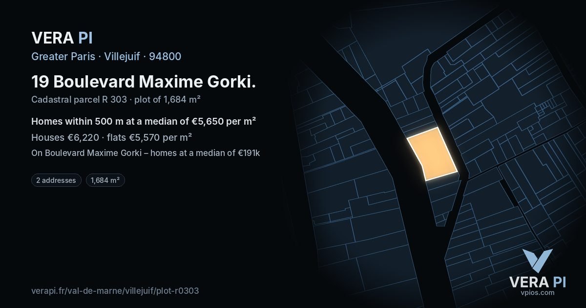 19 Boulevard Maxime Gorki, Villejuif at night – the plot lit, the parcels around coloured by the prices near them