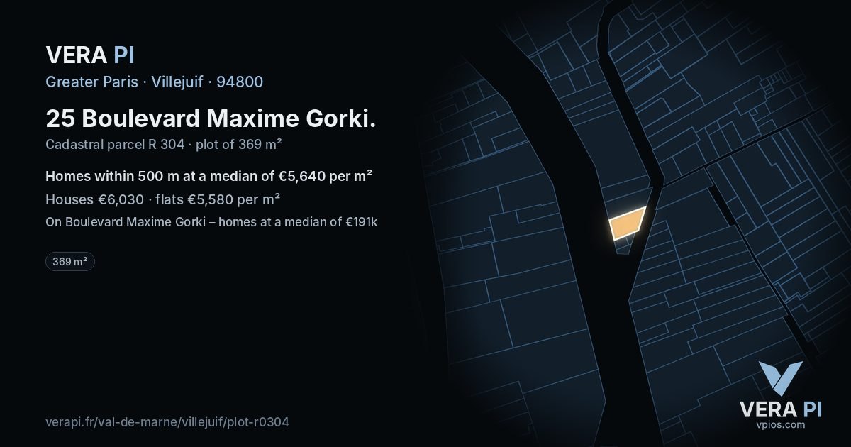 25 Boulevard Maxime Gorki, Villejuif at night – the plot lit, the parcels around coloured by the prices near them