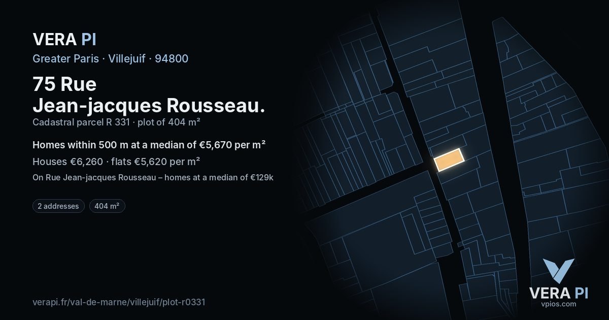 75 Rue Jean-jacques Rousseau, Villejuif at night – the plot lit, the parcels around coloured by the prices near them