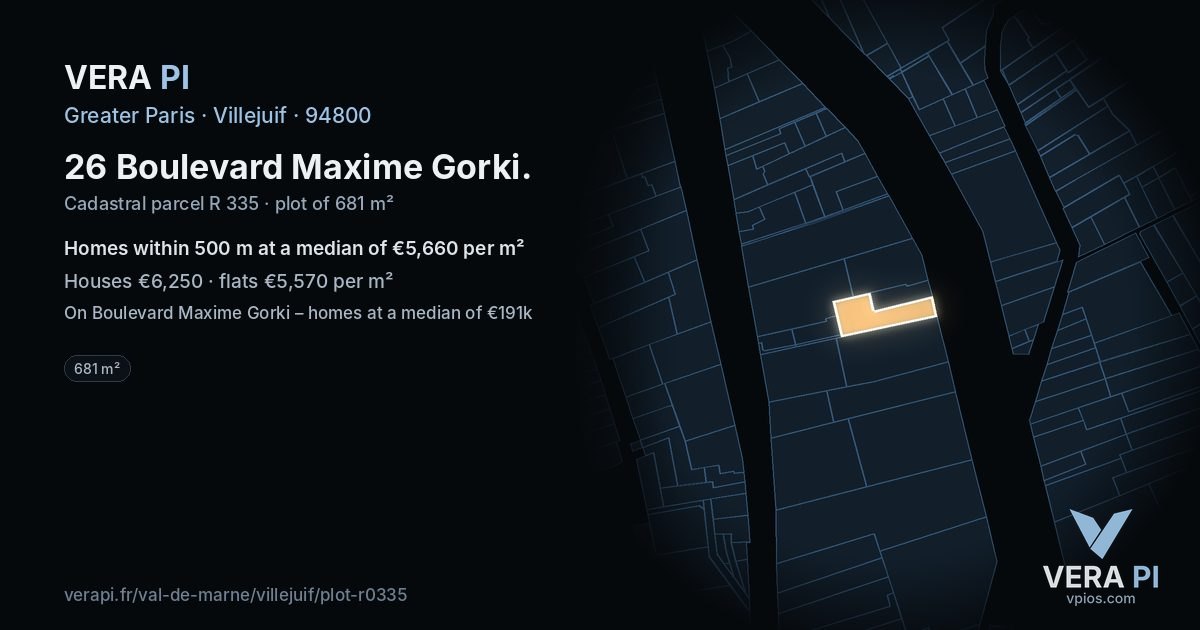 26 Boulevard Maxime Gorki, Villejuif at night – the plot lit, the parcels around coloured by the prices near them