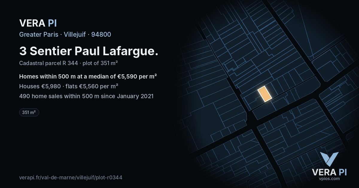 3 Sentier Paul Lafargue, Villejuif at night – the plot lit, the parcels around coloured by the prices near them