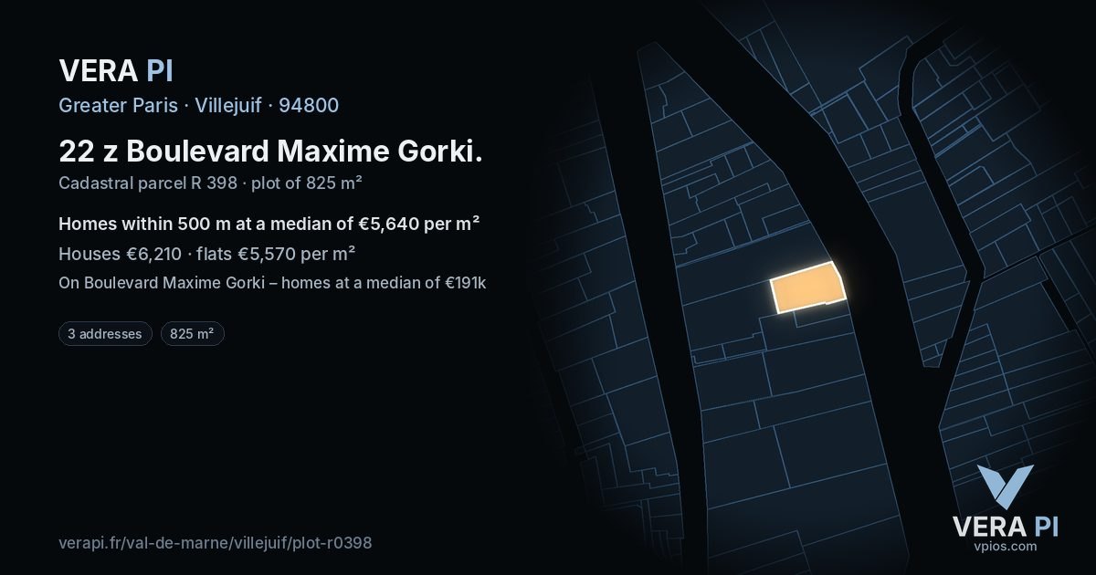 22 z Boulevard Maxime Gorki, Villejuif at night – the plot lit, the parcels around coloured by the prices near them