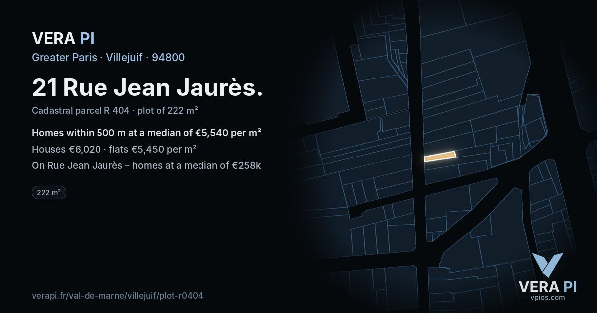 21 Rue Jean Jaurès, Villejuif at night – the plot lit, the parcels around coloured by the prices near them