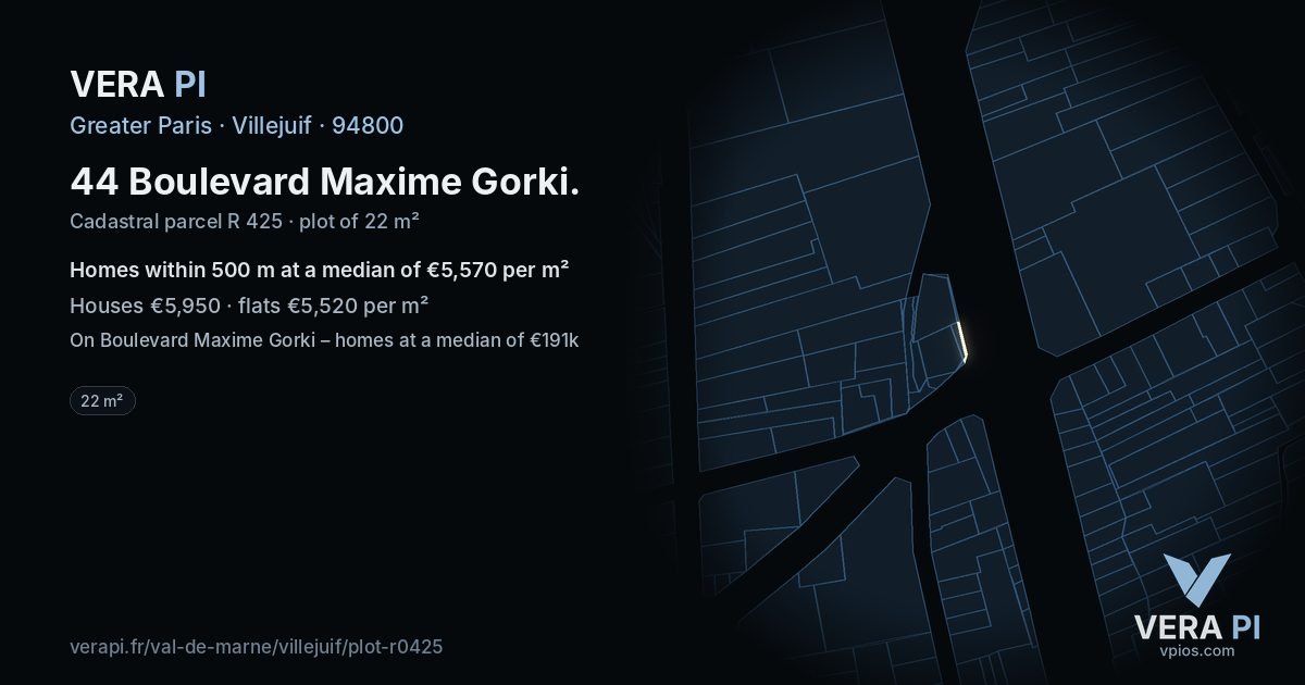 44 Boulevard Maxime Gorki, Villejuif at night – the plot lit, the parcels around coloured by the prices near them