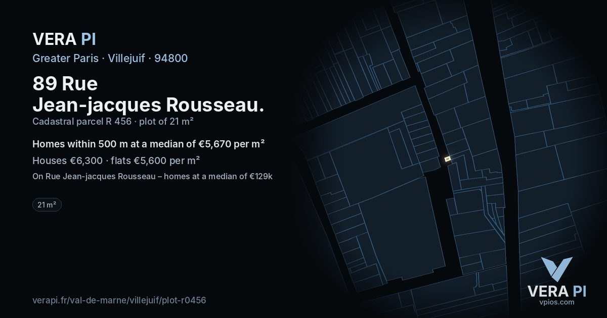 89 Rue Jean-jacques Rousseau, Villejuif at night – the plot lit, the parcels around coloured by the prices near them