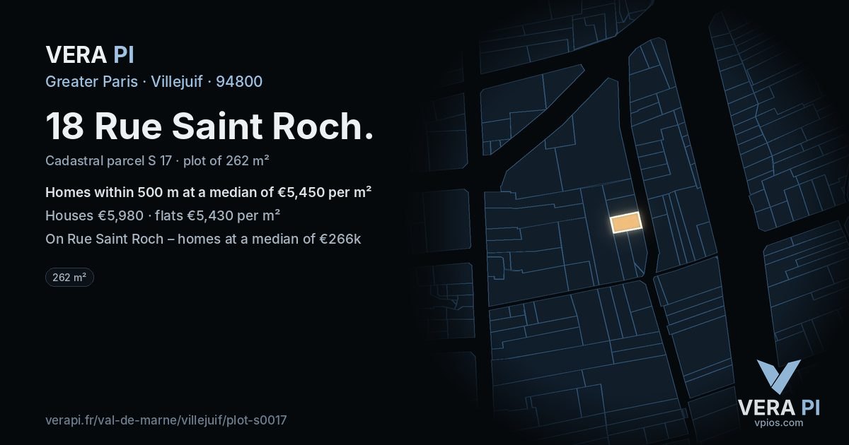 18 Rue Saint Roch, Villejuif at night – the plot lit, the parcels around coloured by the prices near them