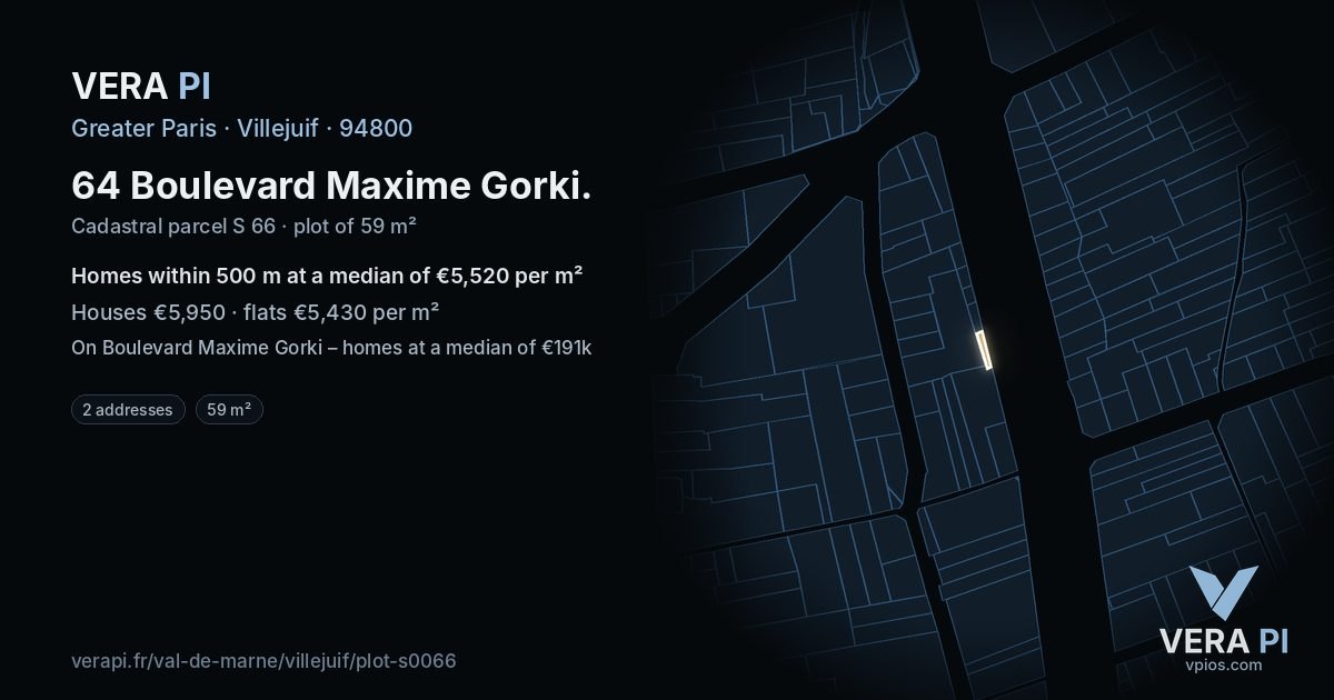 64 Boulevard Maxime Gorki, Villejuif at night – the plot lit, the parcels around coloured by the prices near them