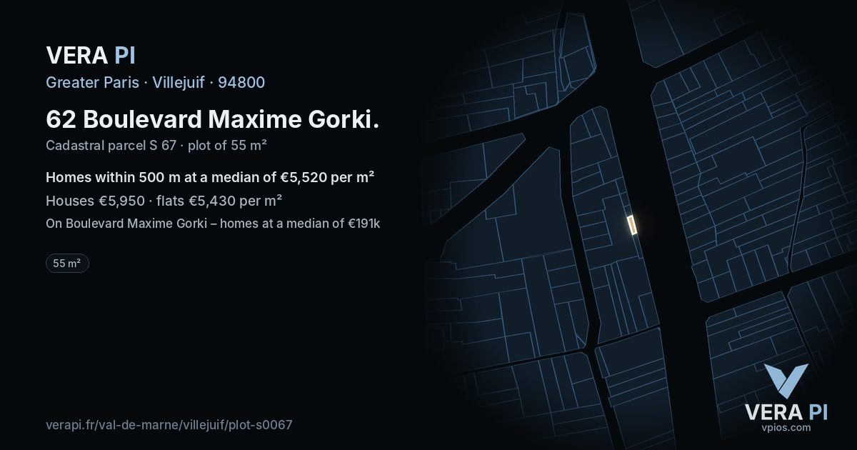 62 Boulevard Maxime Gorki, Villejuif at night – the plot lit, the parcels around coloured by the prices near them