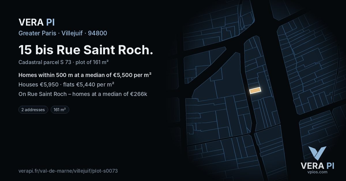 15 bis Rue Saint Roch, Villejuif at night – the plot lit, the parcels around coloured by the prices near them