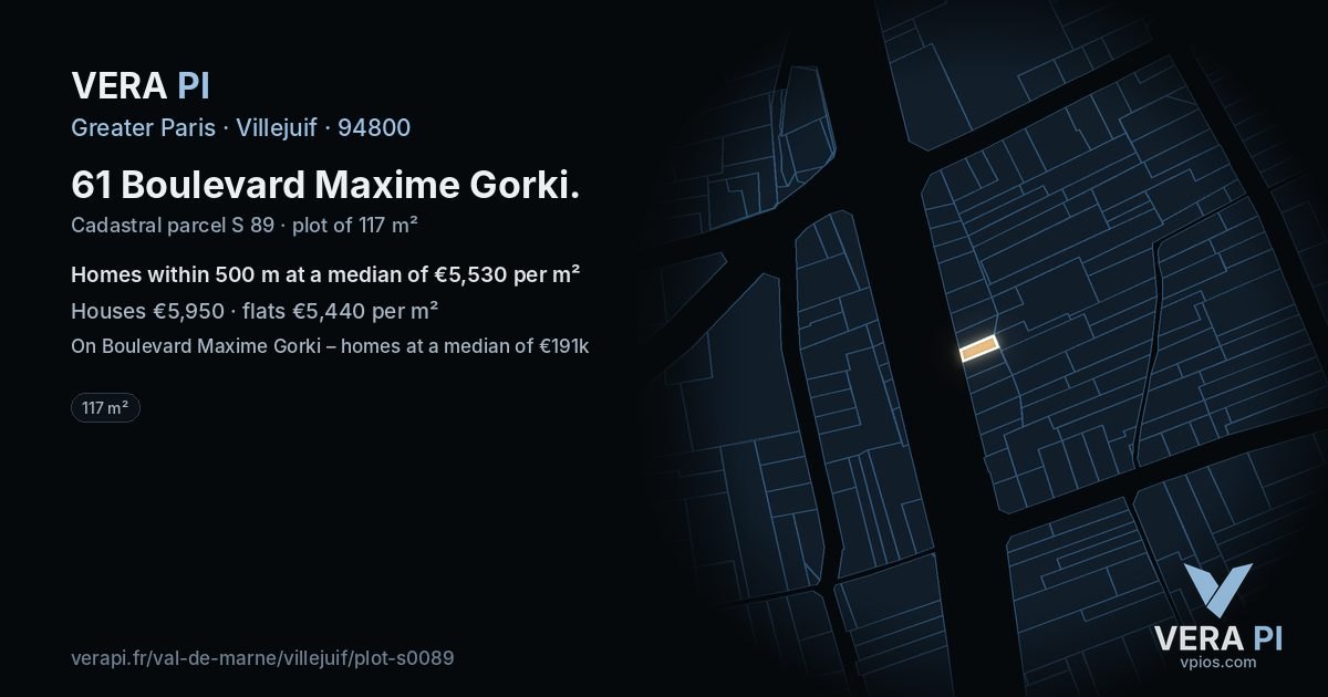 61 Boulevard Maxime Gorki, Villejuif at night – the plot lit, the parcels around coloured by the prices near them