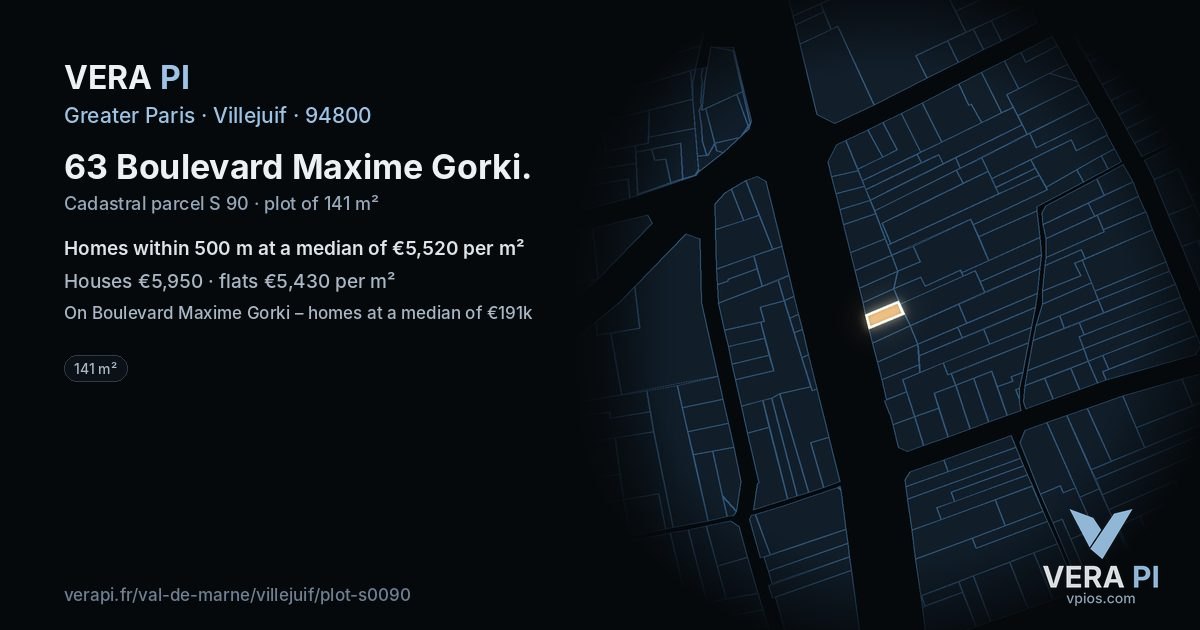 63 Boulevard Maxime Gorki, Villejuif at night – the plot lit, the parcels around coloured by the prices near them