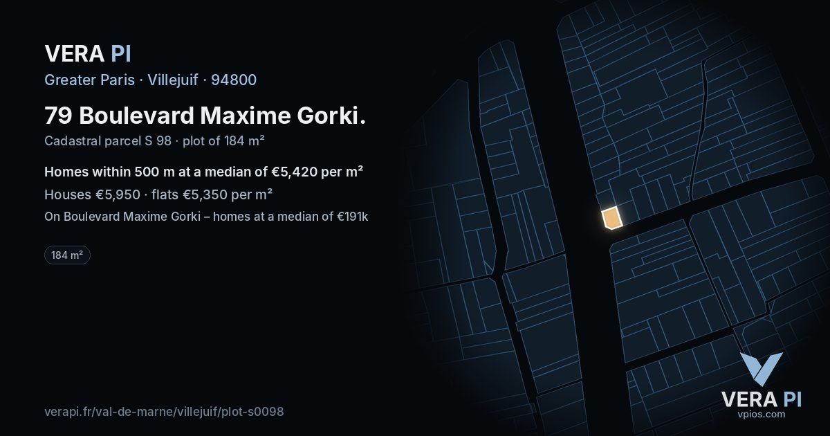 79 Boulevard Maxime Gorki, Villejuif at night – the plot lit, the parcels around coloured by the prices near them