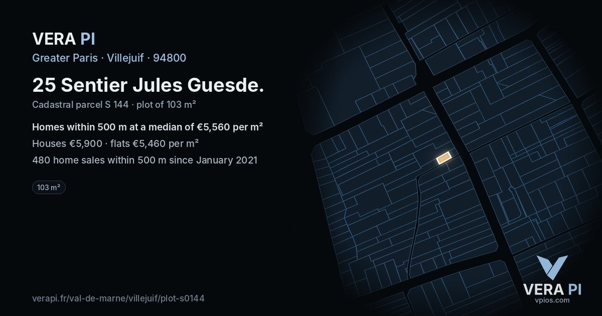 25 Sentier Jules Guesde, Villejuif at night – the plot lit, the parcels around coloured by the prices near them