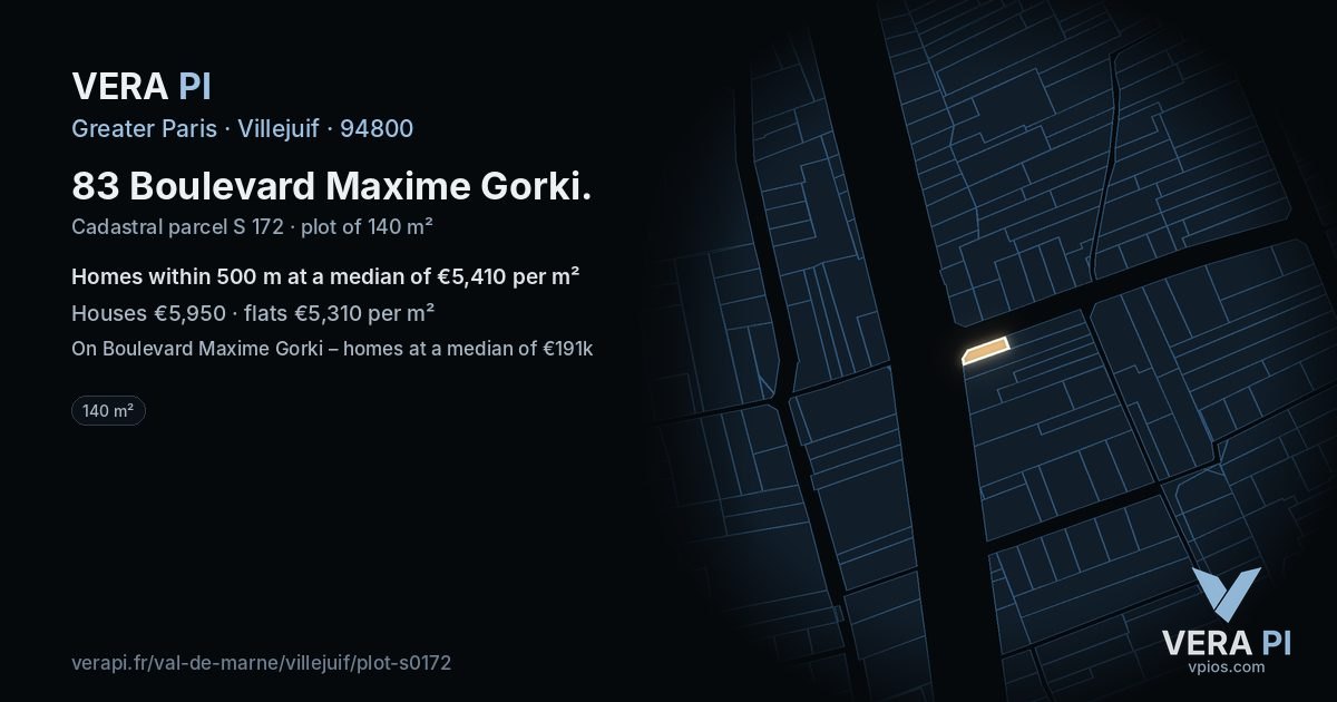 83 Boulevard Maxime Gorki, Villejuif at night – the plot lit, the parcels around coloured by the prices near them