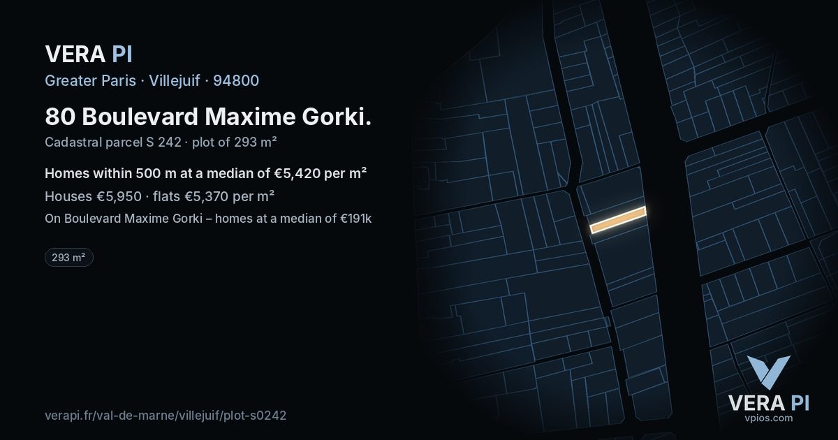80 Boulevard Maxime Gorki, Villejuif at night – the plot lit, the parcels around coloured by the prices near them