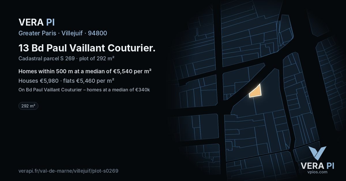 13 Bd Paul Vaillant Couturier, Villejuif at night – the plot lit, the parcels around coloured by the prices near them