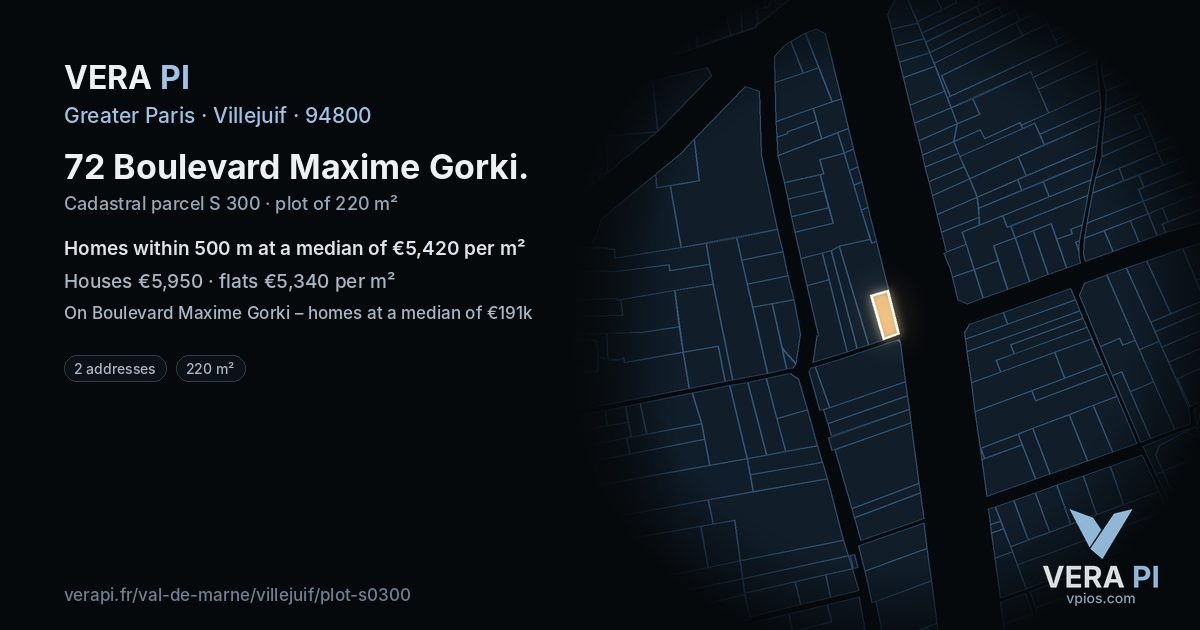 72 Boulevard Maxime Gorki, Villejuif at night – the plot lit, the parcels around coloured by the prices near them