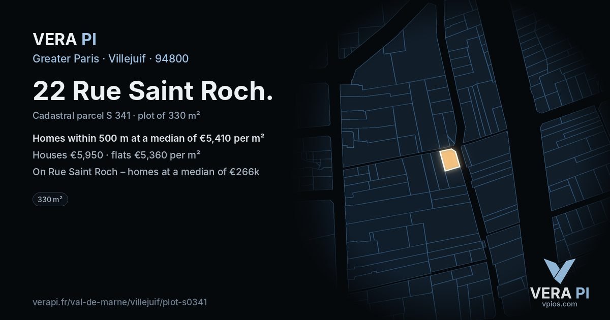 22 Rue Saint Roch, Villejuif at night – the plot lit, the parcels around coloured by the prices near them