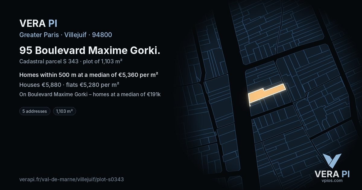 95 Boulevard Maxime Gorki, Villejuif at night – the plot lit, the parcels around coloured by the prices near them
