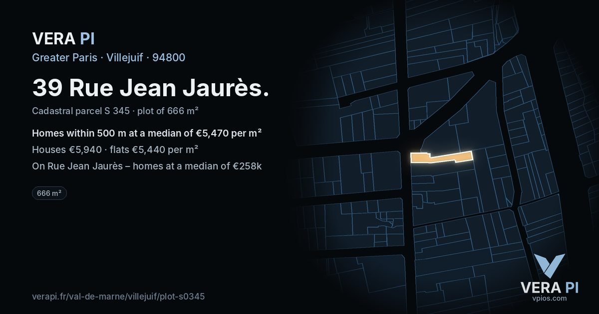 39 Rue Jean Jaurès, Villejuif at night – the plot lit, the parcels around coloured by the prices near them