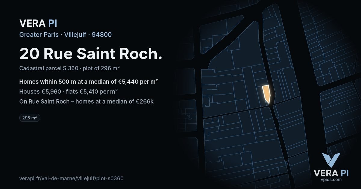 20 Rue Saint Roch, Villejuif at night – the plot lit, the parcels around coloured by the prices near them