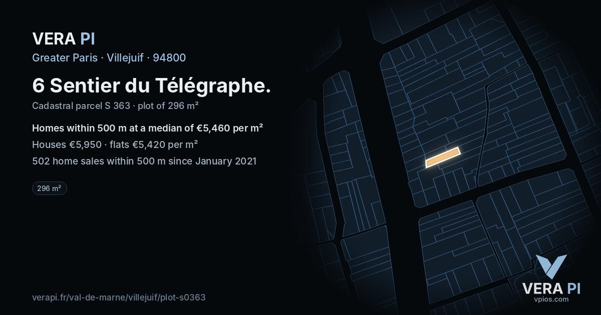 6 Sentier du Télégraphe, Villejuif at night – the plot lit, the parcels around coloured by the prices near them