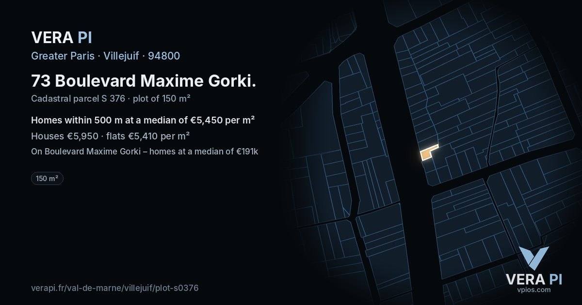 73 Boulevard Maxime Gorki, Villejuif at night – the plot lit, the parcels around coloured by the prices near them