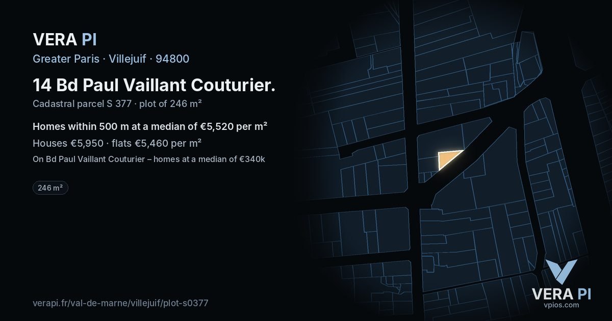 14 Bd Paul Vaillant Couturier, Villejuif at night – the plot lit, the parcels around coloured by the prices near them
