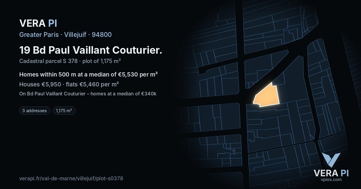 19 Bd Paul Vaillant Couturier, Villejuif at night – the plot lit, the parcels around coloured by the prices near them