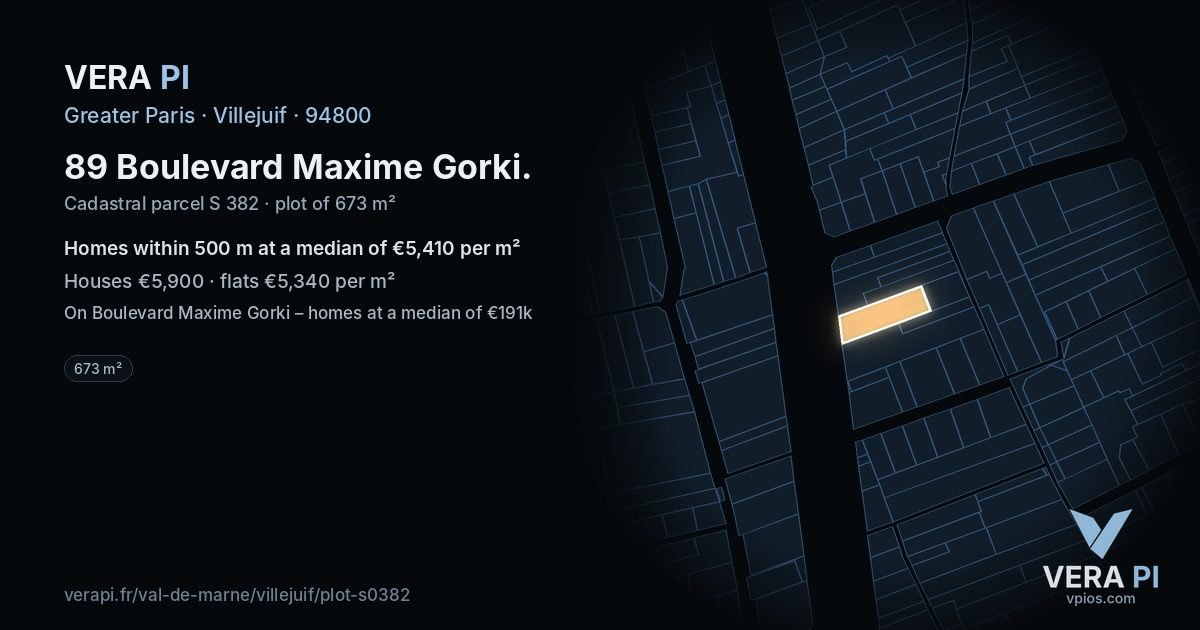 89 Boulevard Maxime Gorki, Villejuif at night – the plot lit, the parcels around coloured by the prices near them