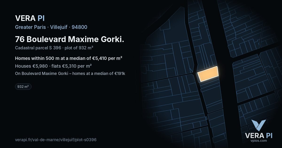 76 Boulevard Maxime Gorki, Villejuif at night – the plot lit, the parcels around coloured by the prices near them
