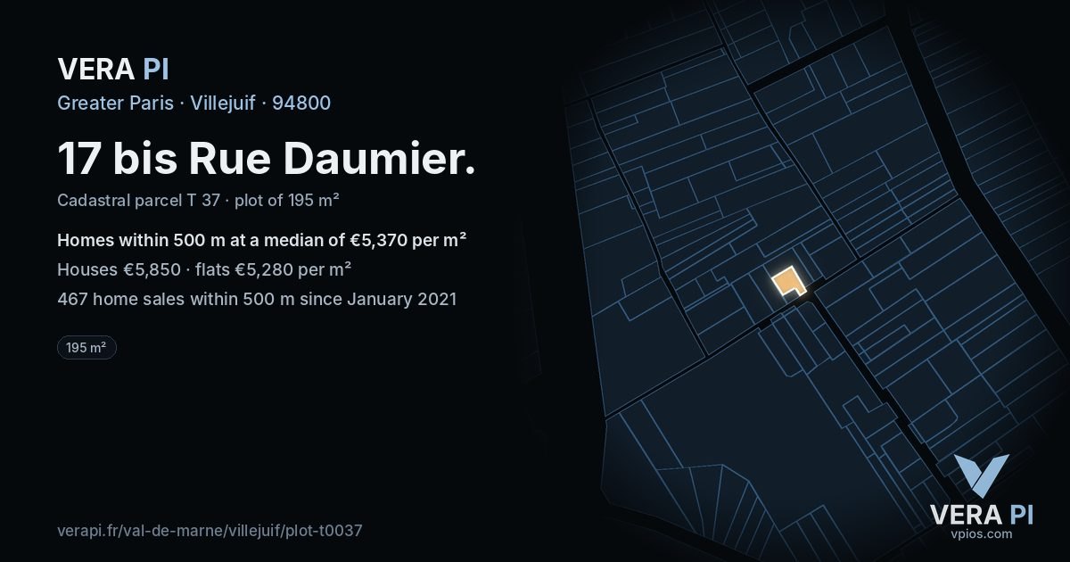 17 bis Rue Daumier, Villejuif at night – the plot lit, the parcels around coloured by the prices near them