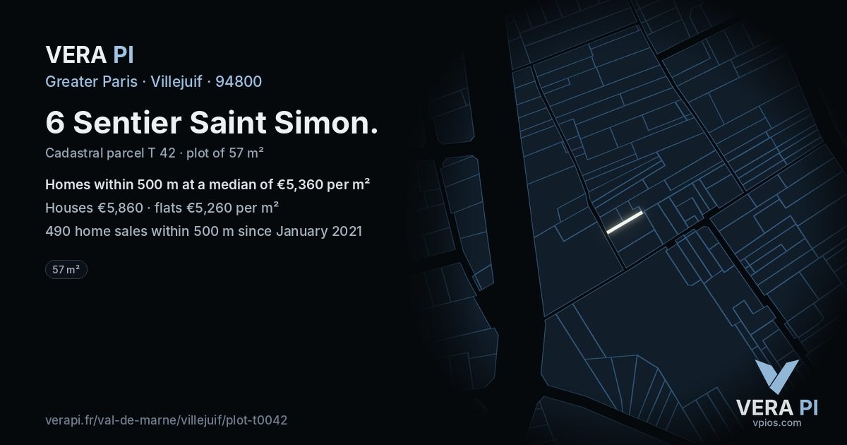 6 Sentier Saint Simon, Villejuif at night – the plot lit, the parcels around coloured by the prices near them