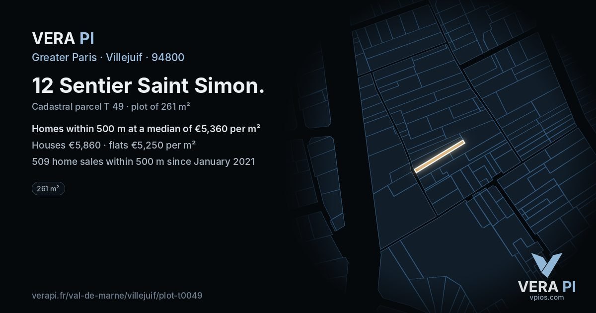 12 Sentier Saint Simon, Villejuif at night – the plot lit, the parcels around coloured by the prices near them