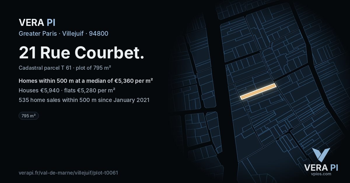 21 Rue Courbet, Villejuif at night – the plot lit, the parcels around coloured by the prices near them