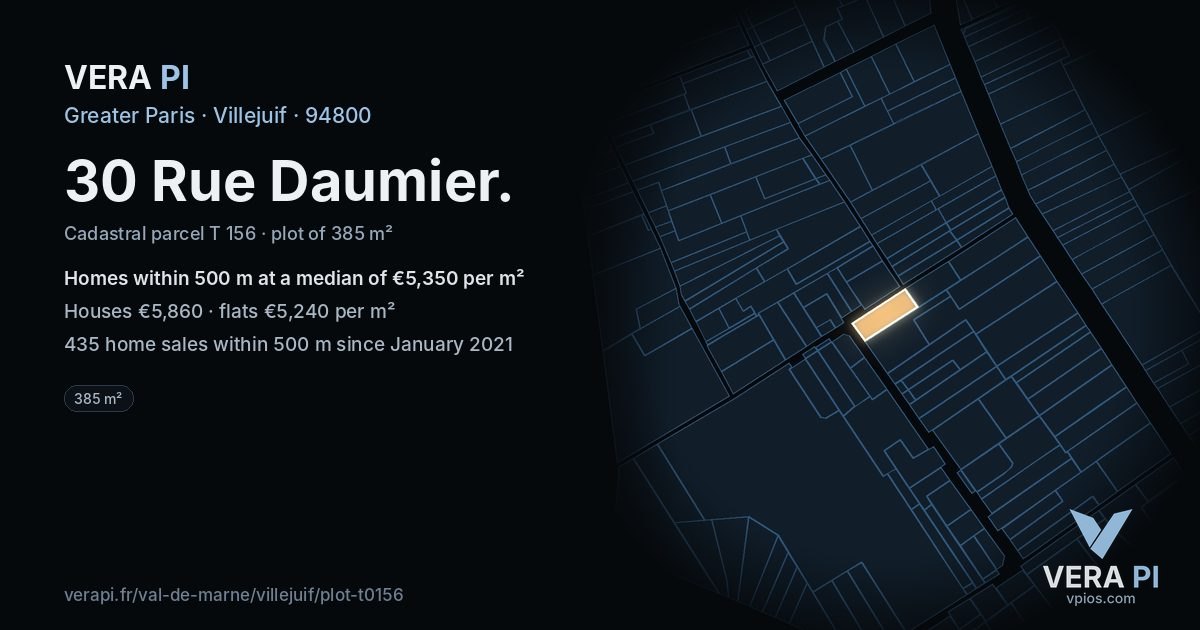 30 Rue Daumier, Villejuif at night – the plot lit, the parcels around coloured by the prices near them