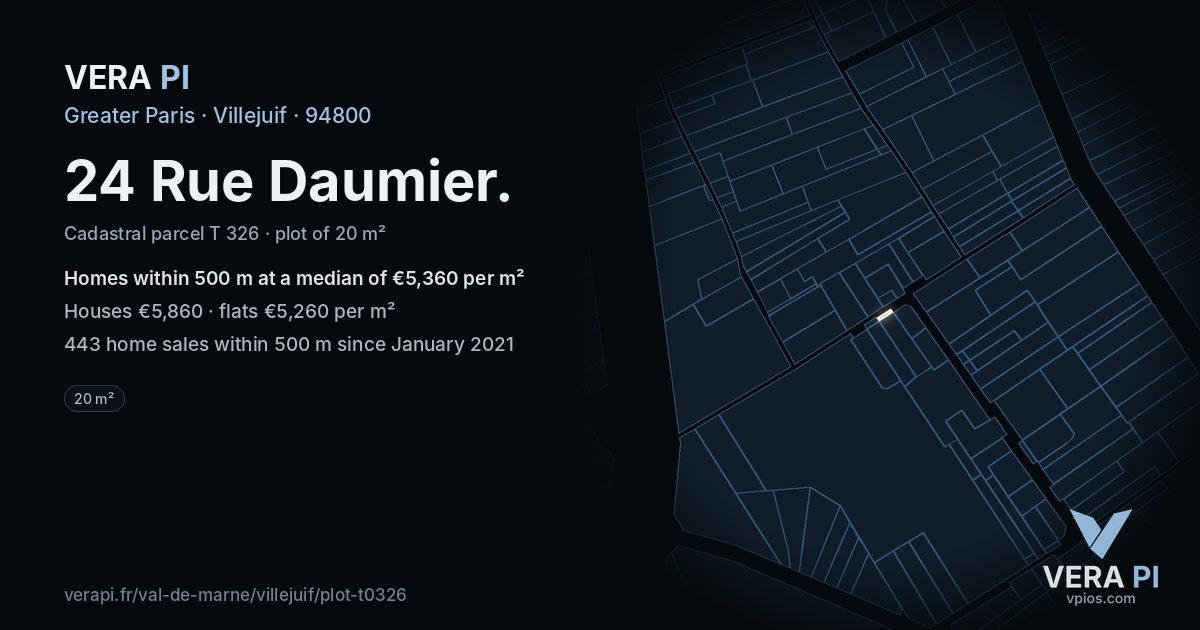 24 Rue Daumier, Villejuif at night – the plot lit, the parcels around coloured by the prices near them
