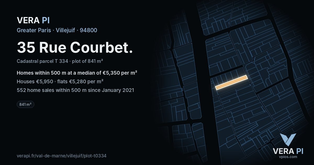 35 Rue Courbet, Villejuif at night – the plot lit, the parcels around coloured by the prices near them