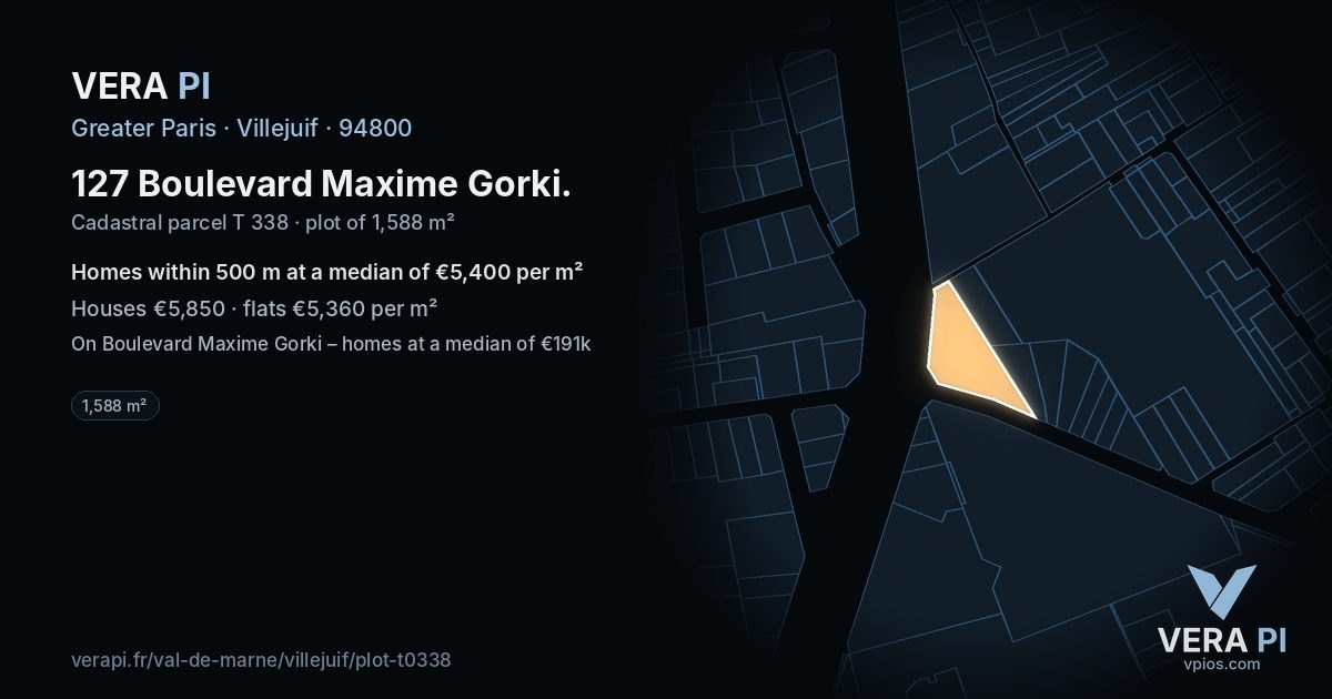 127 Boulevard Maxime Gorki, Villejuif at night – the plot lit, the parcels around coloured by the prices near them