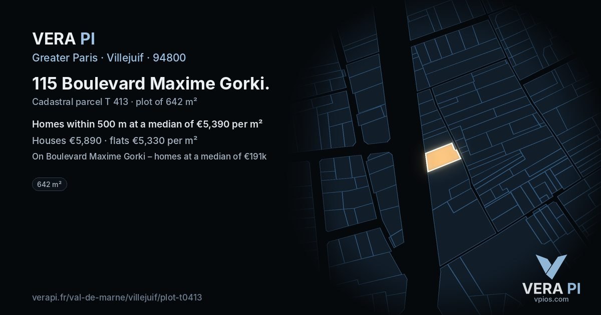 115 Boulevard Maxime Gorki, Villejuif at night – the plot lit, the parcels around coloured by the prices near them