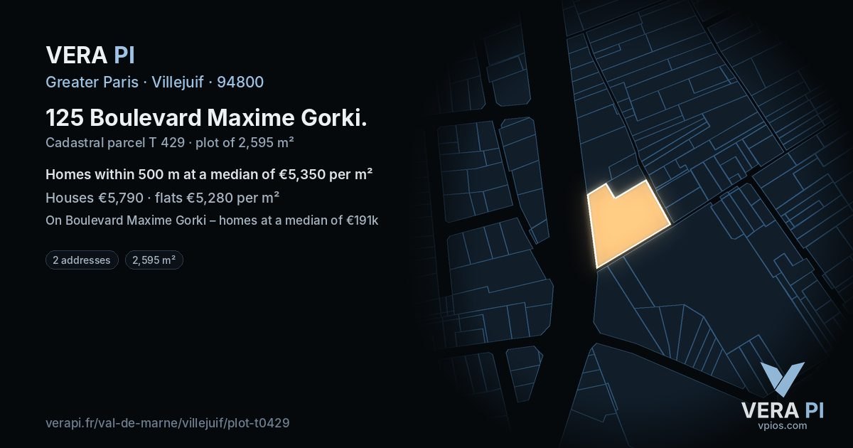 125 Boulevard Maxime Gorki, Villejuif at night – the plot lit, the parcels around coloured by the prices near them