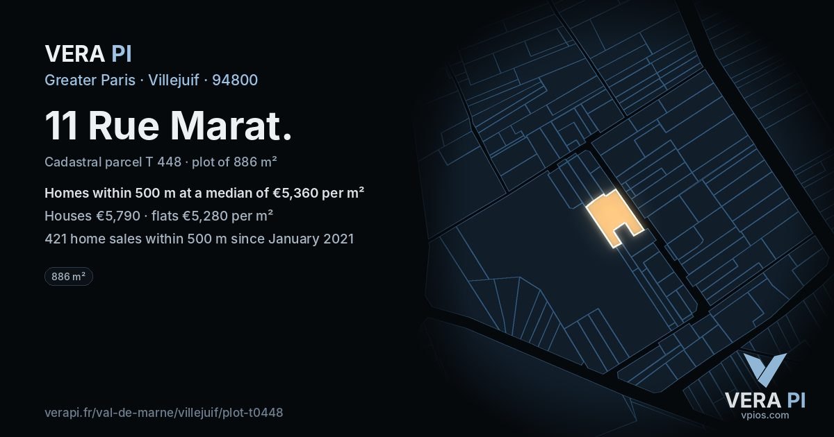 11 Rue Marat, Villejuif at night – the plot lit, the parcels around coloured by the prices near them