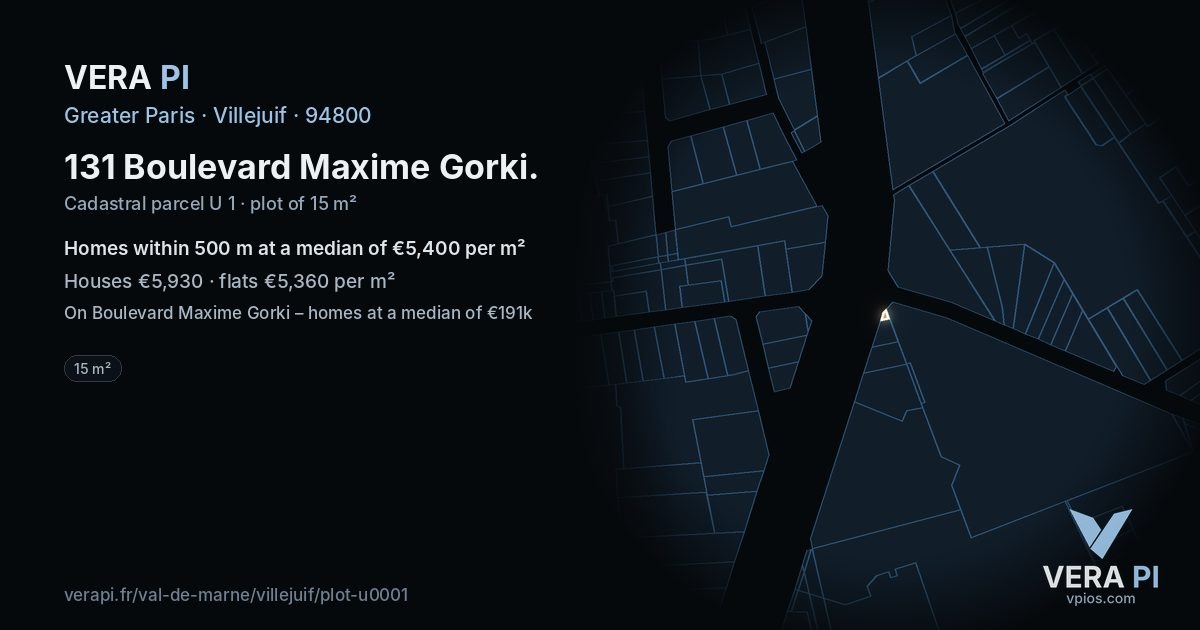 131 Boulevard Maxime Gorki, Villejuif at night – the plot lit, the parcels around coloured by the prices near them