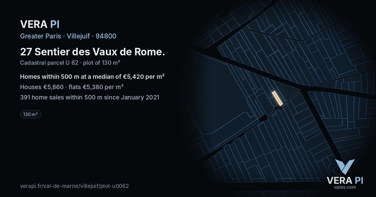 27 Sentier des Vaux de Rome, Villejuif at night – the plot lit, the parcels around coloured by the prices near them